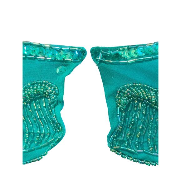 Nadine Boutique Vintage 100% Silk Hand Beaded Turquoise Green Cocktail Dress-M - Picture 9 of 16